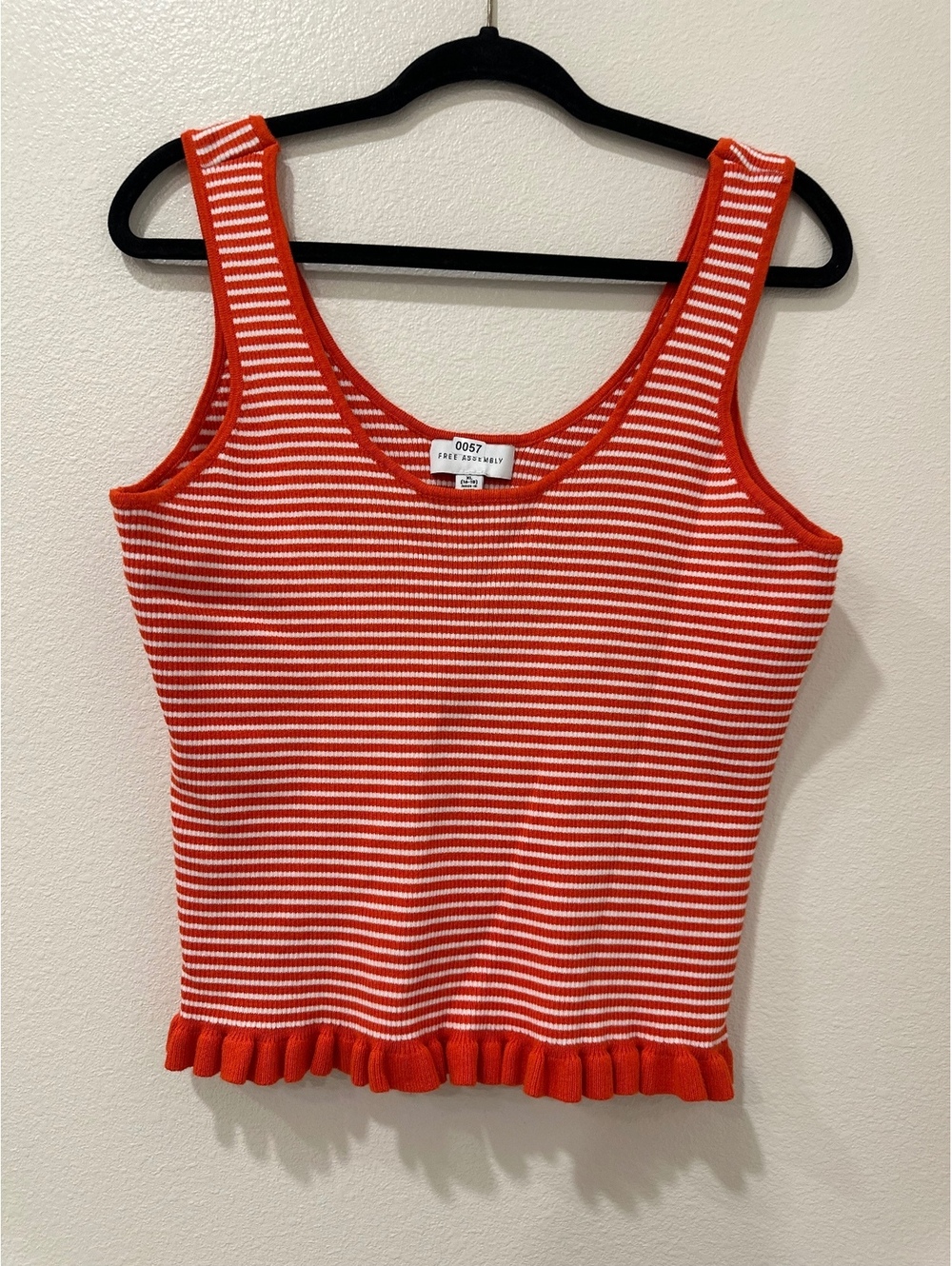Free Assembly Women's XL Red and White Striped Tank Top with Ruffle Hem